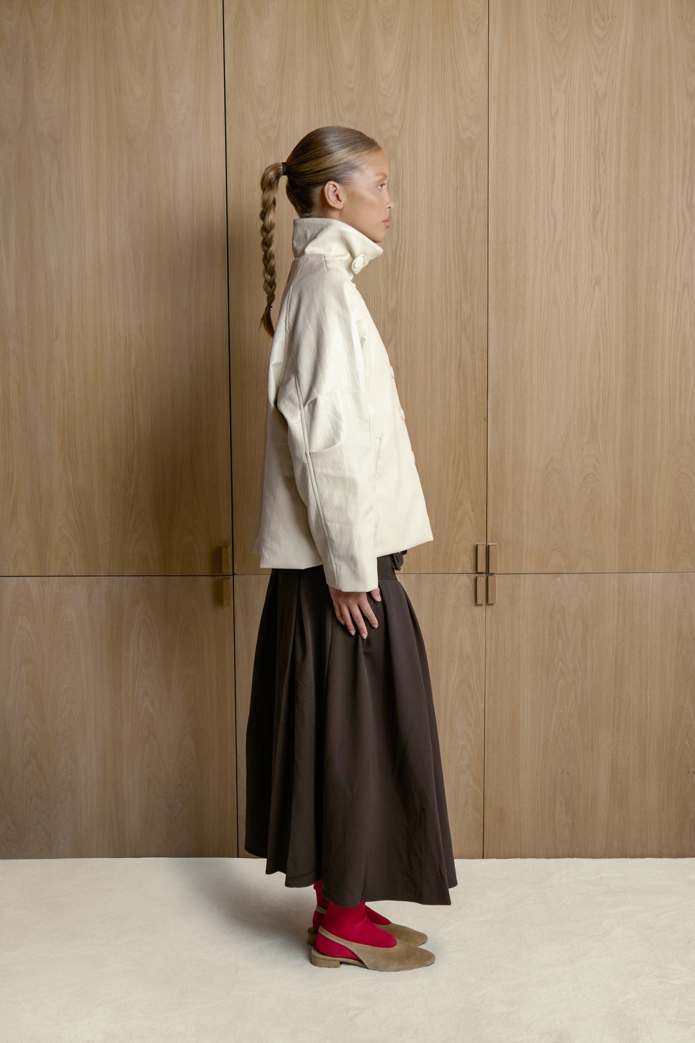 Hollies Classic Faux Leather Jacket in Sand